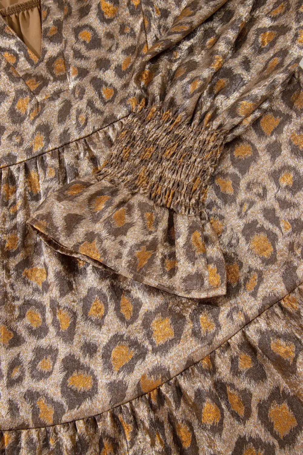 Animal Print V Neck Ruffle Mini Dress