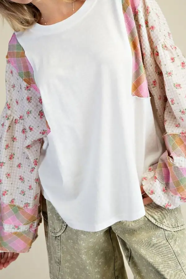 Patchwork Long Sleeve Oversized Boxy Tee
