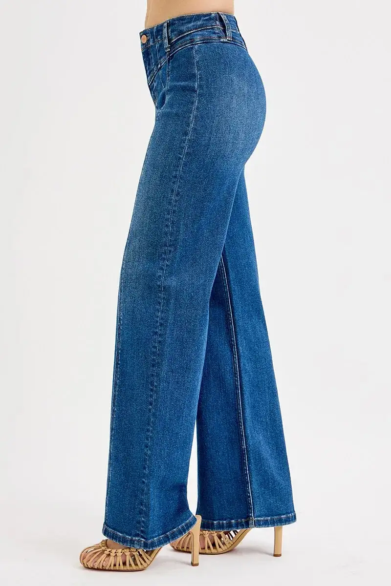 Classic Wide Leg Seam Detail Denim Jeans