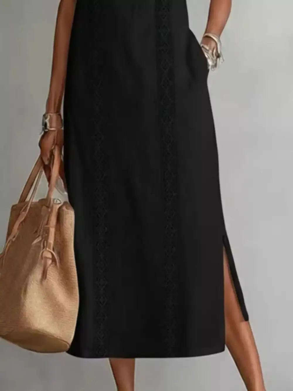 Sleeveless Lace Trim Midi Dress