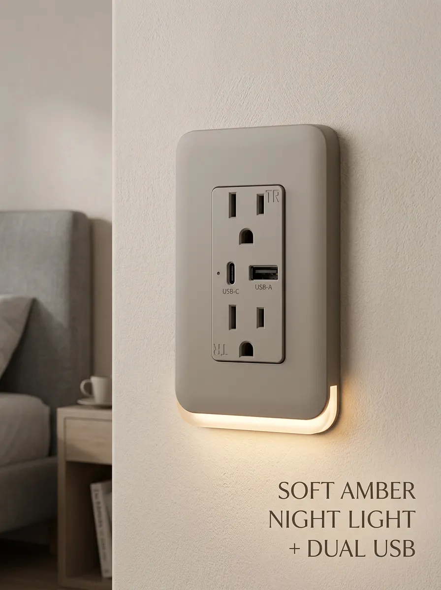 Amber Night Light Dual USB Port Printed LED Outlet Cover