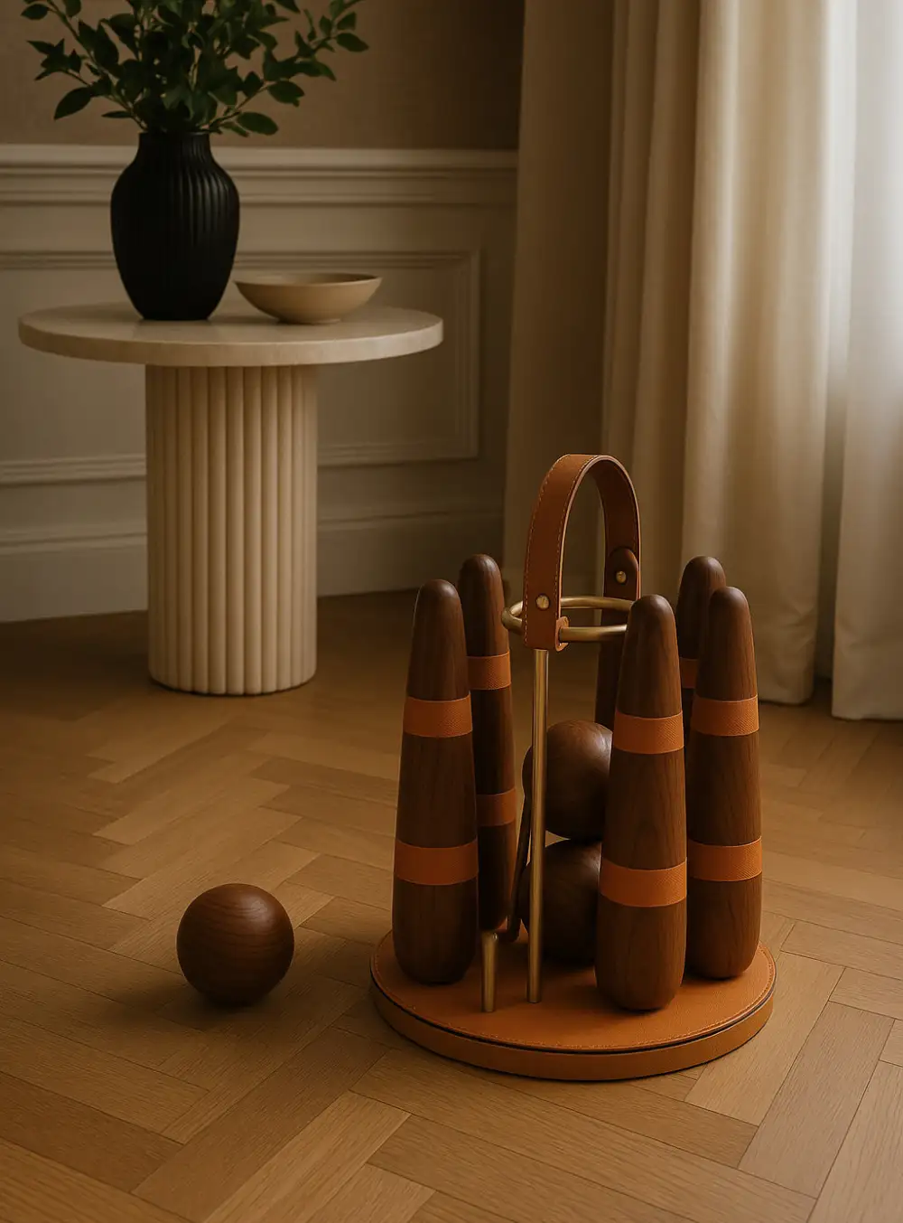 Walnut Wood Bowling Set