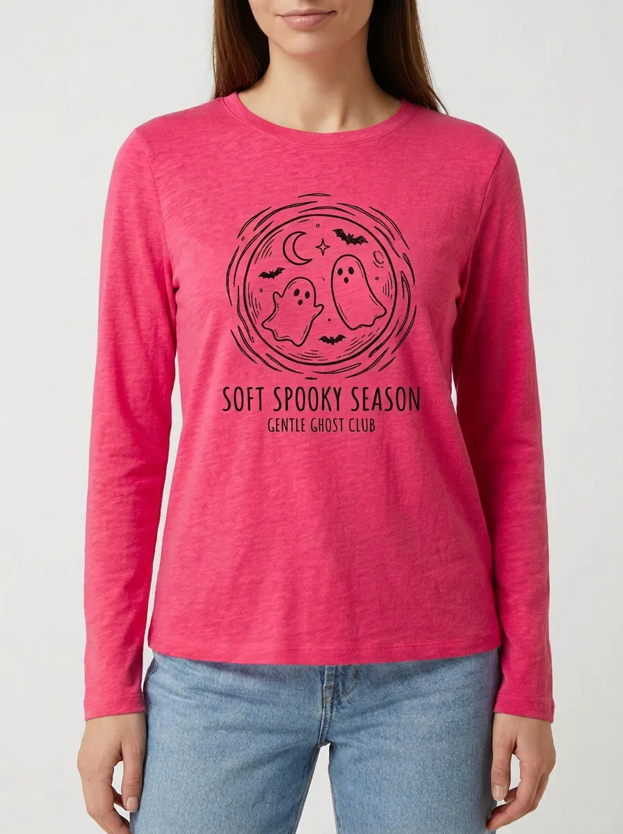 Moonlit Ghost Moon Halloween Cotton Linen Long Sleeve Top