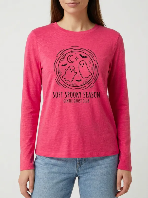 Moonlit Ghost Moon Halloween Cotton Linen Long Sleeve Top
