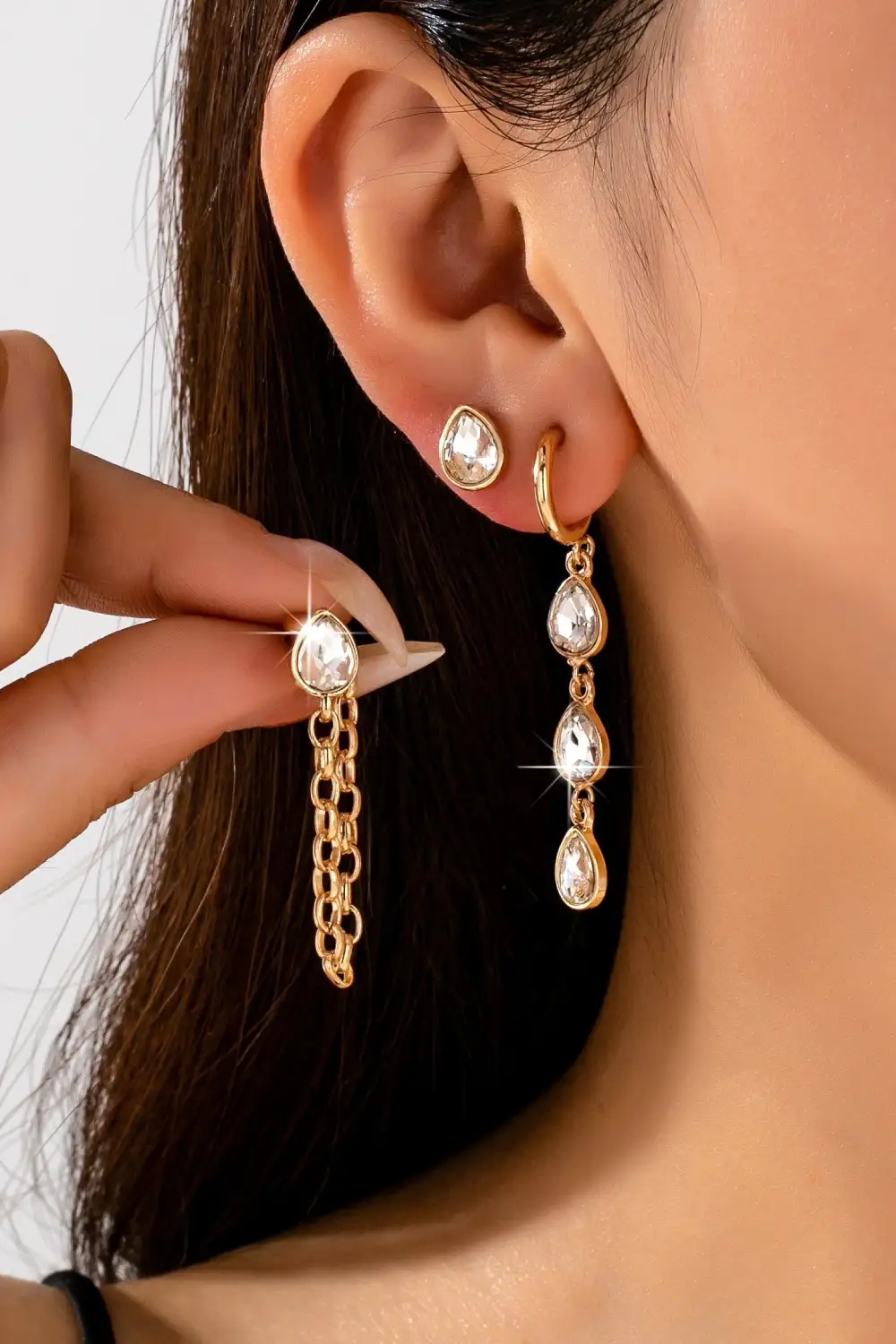 Teardrop Crystal Chain Hoop Drop