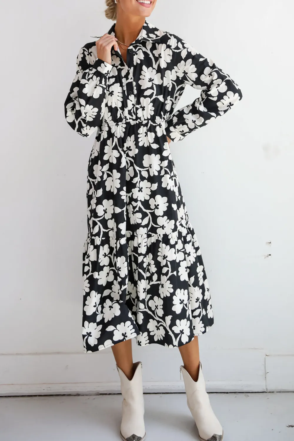 Black Floral Midi Dress