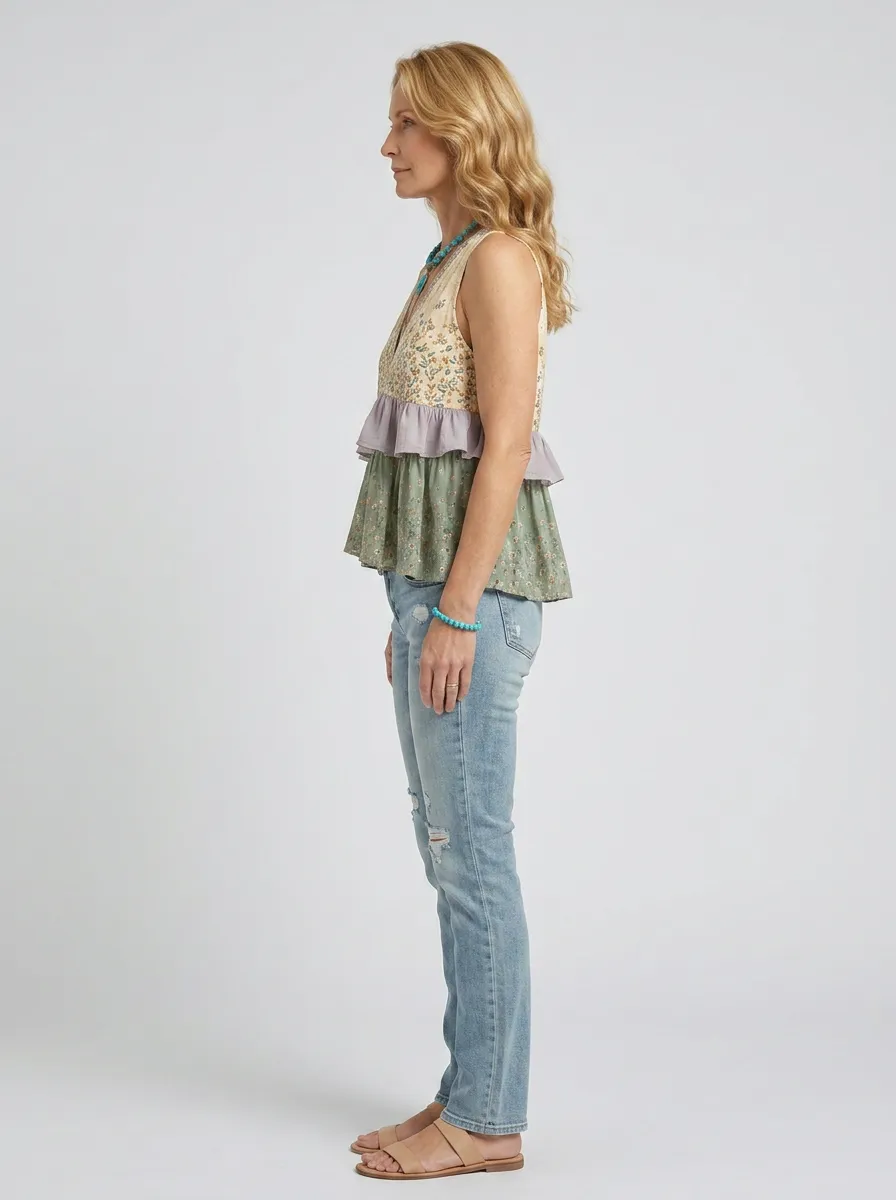 Women's Boho Floral Wildflower Ruffle Printed Short Sleeve Shirt