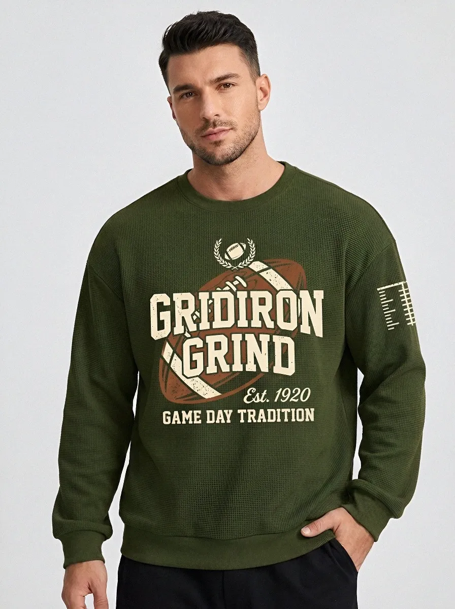 Men's American Football Gridiron Grind Printed Waffle Sweatshirt