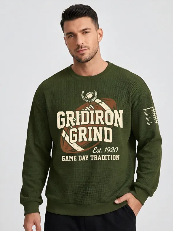 Men's American Football Gridiron Grind Printed Waffle Sweatshirt