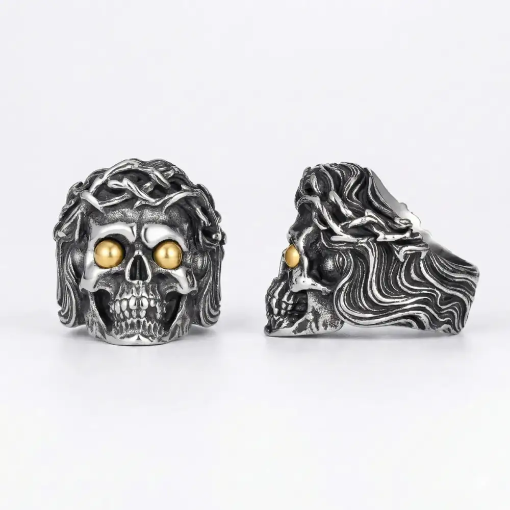 Men's Crown Of Thorns Skull Ring