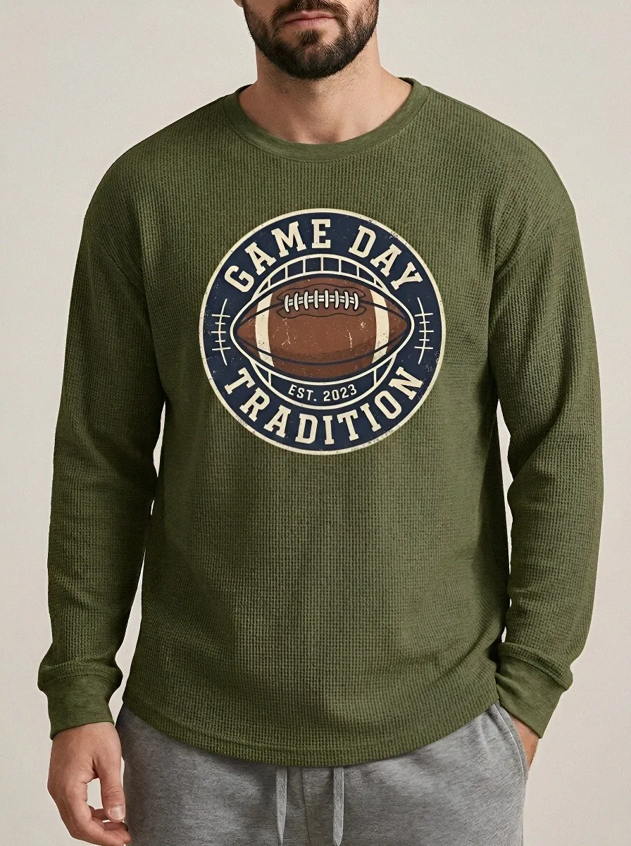 Men's American Football Game Day Tradition Printed Waffle T-Shirt