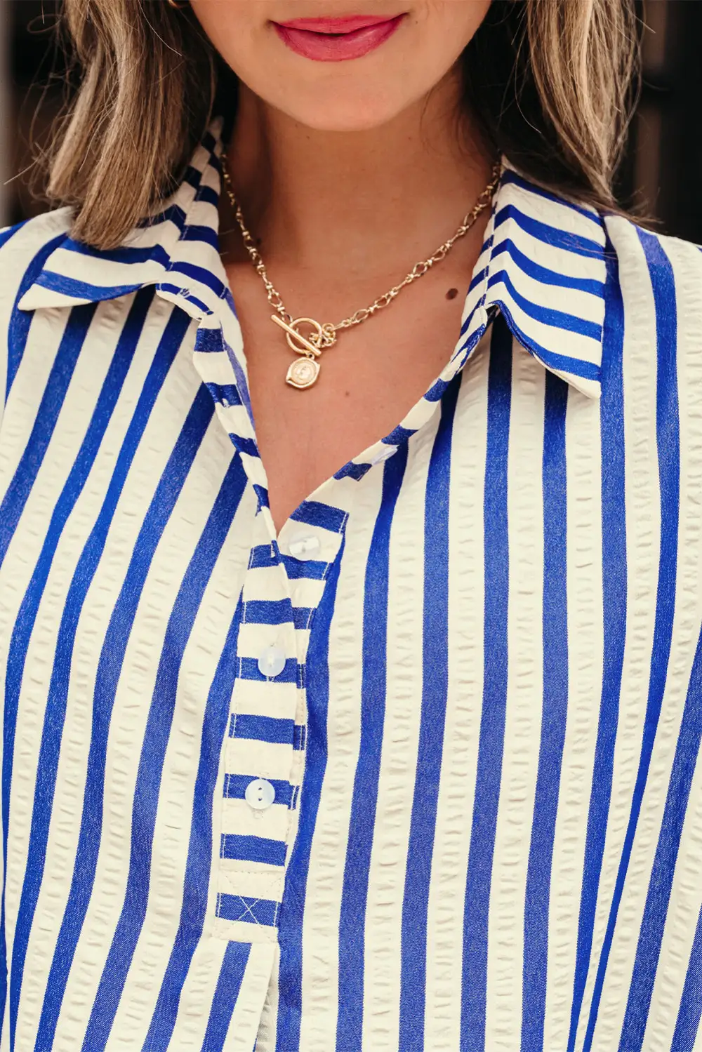 Striped Half Button Pocketed Mini Dress