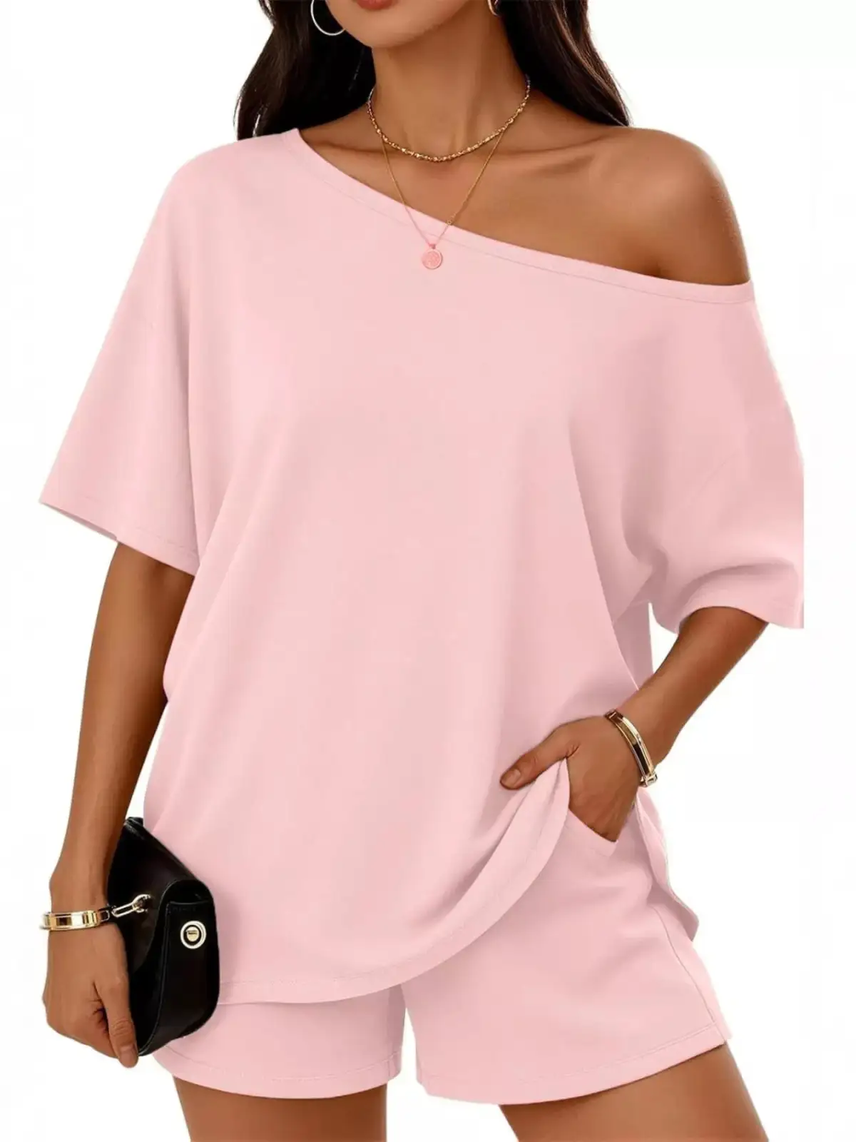 Easygoing Refined Pocketed Top and Shorts Matching Set