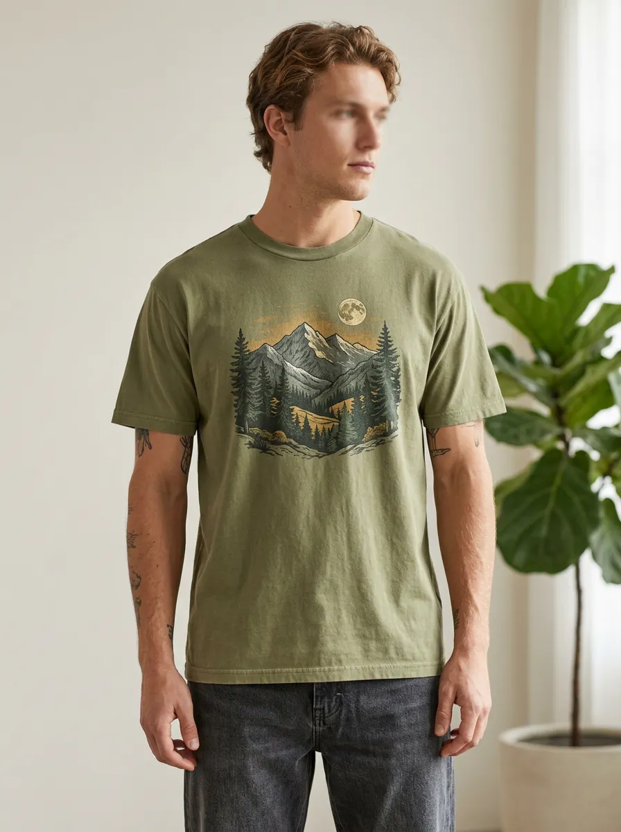 Men's Forest Moon Mountain Graphic T-Shirt