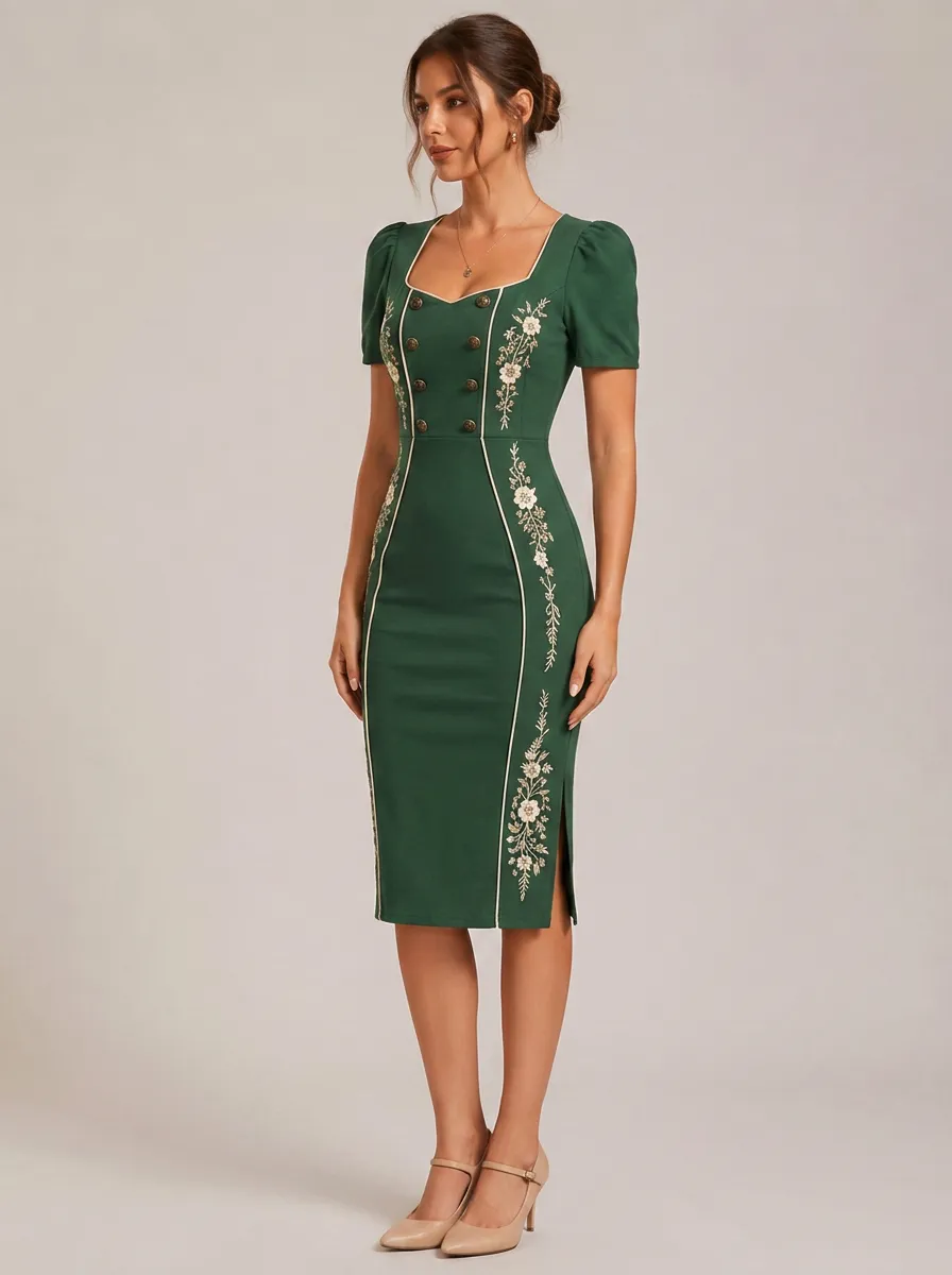 Women's Embroidered Floral Traditional Bodycon Dress