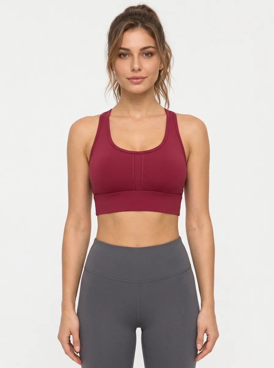 Women's Burgundy Printed Cross Back Sports Bra