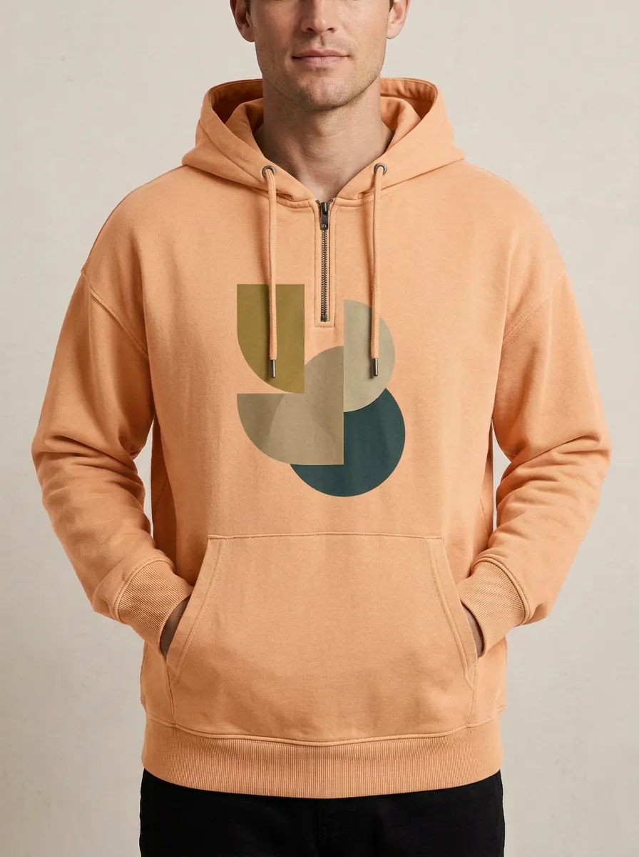 Men's Minimalist Abstract Geometric Printed Quarter Zip Hoodie