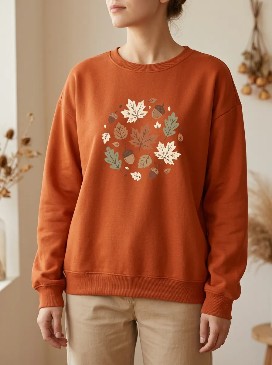 Relaxed Pattern Maple-Leaf Printed Acorn Graphic Sweatshirt
