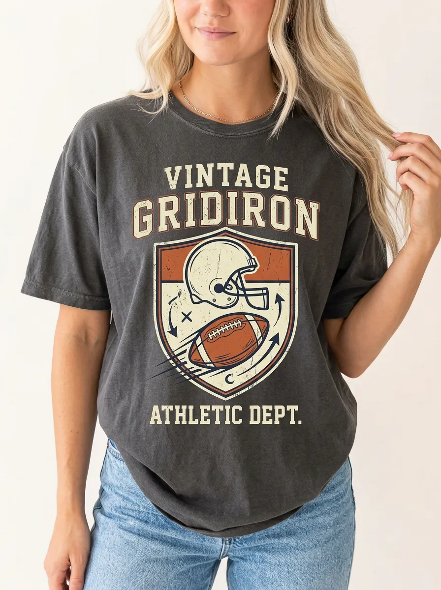 Women's Vintage Gridiron Football Helmet Printed T-Shirt