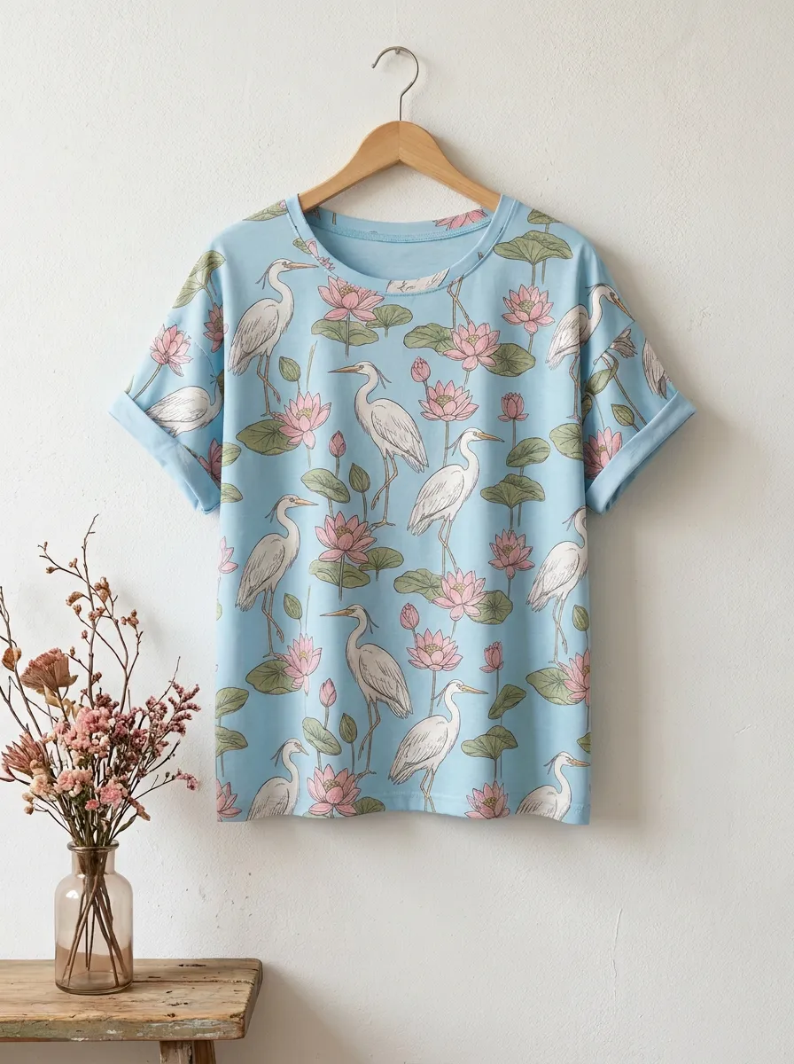 Nature-Inspired Floral Nature Women's Loose Printed T-Shirt