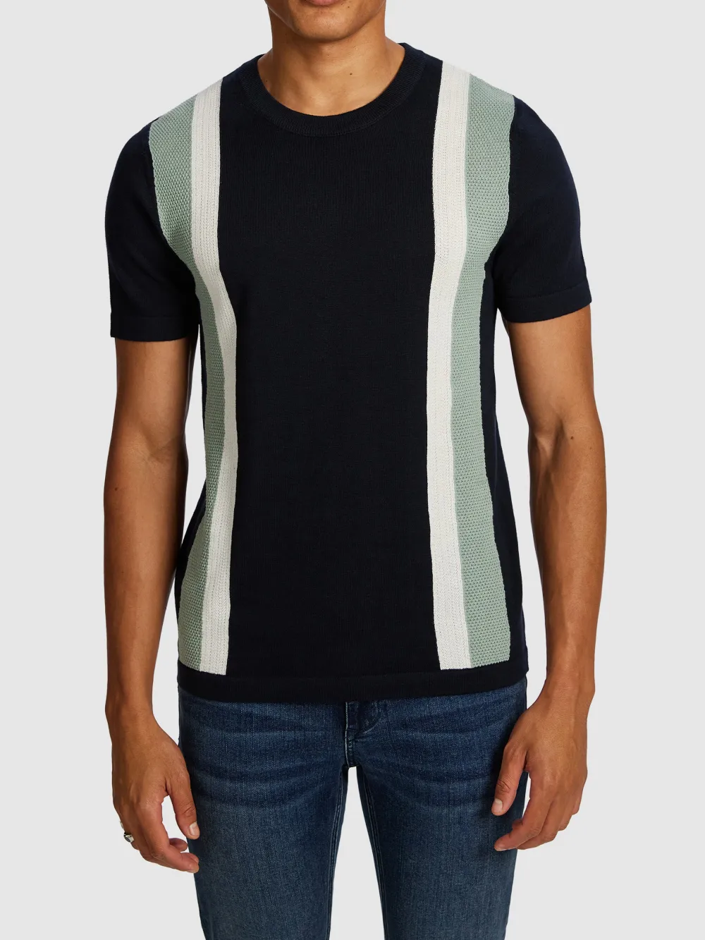 Color Blocked Knit Short Sleeve T-Shirt
