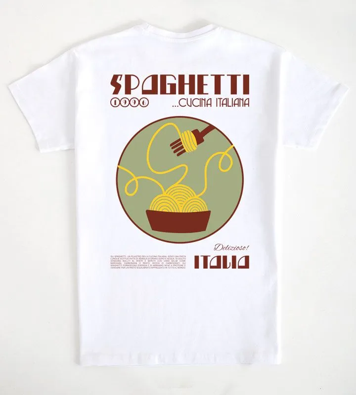 Italian Pasta Graphic White T-Shirt