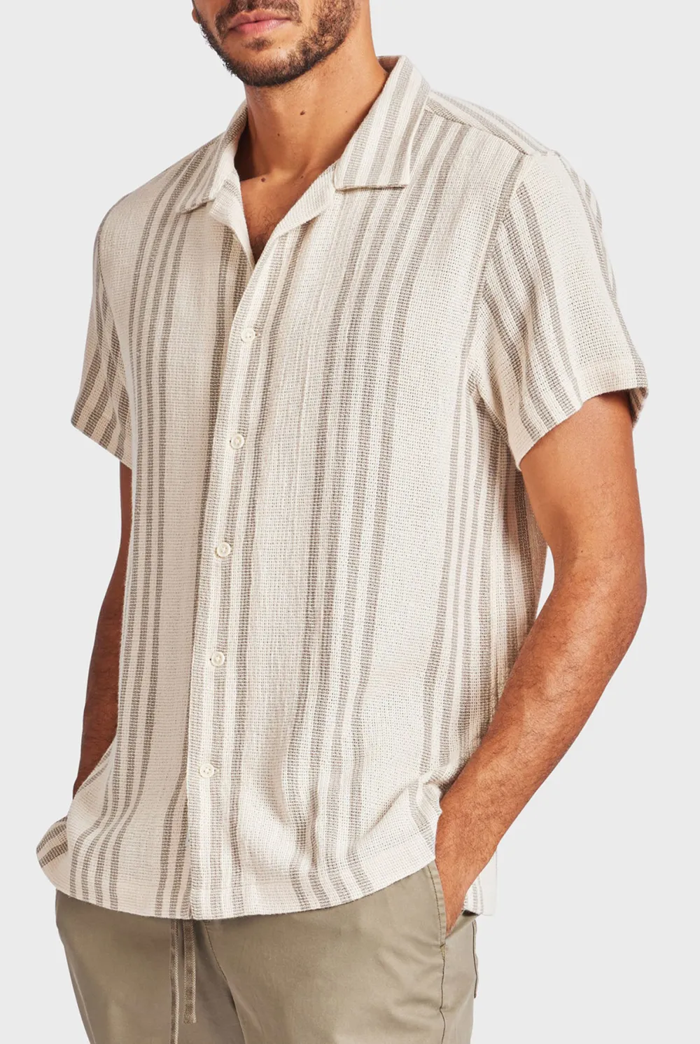 Vertical Stripe Short Sleeve Shirt-Seasponge