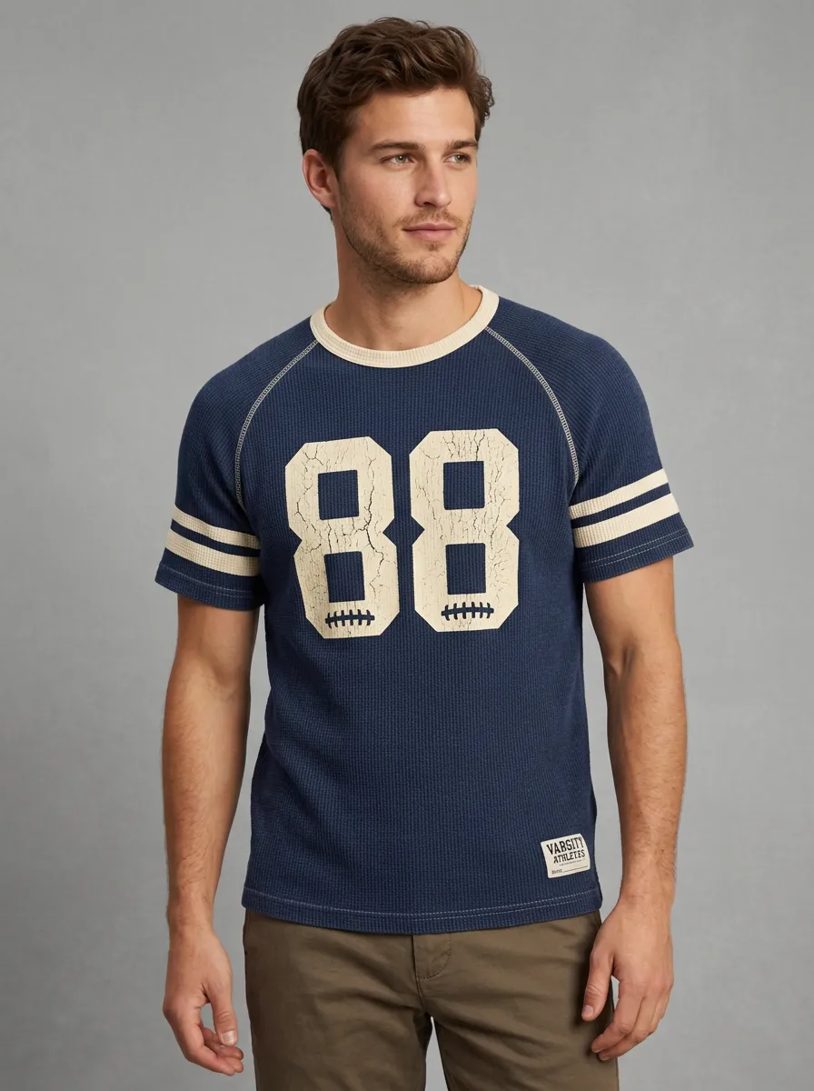 Men's Varsity Sports Fan 88 Number Printed Waffle Knit T-Shirt