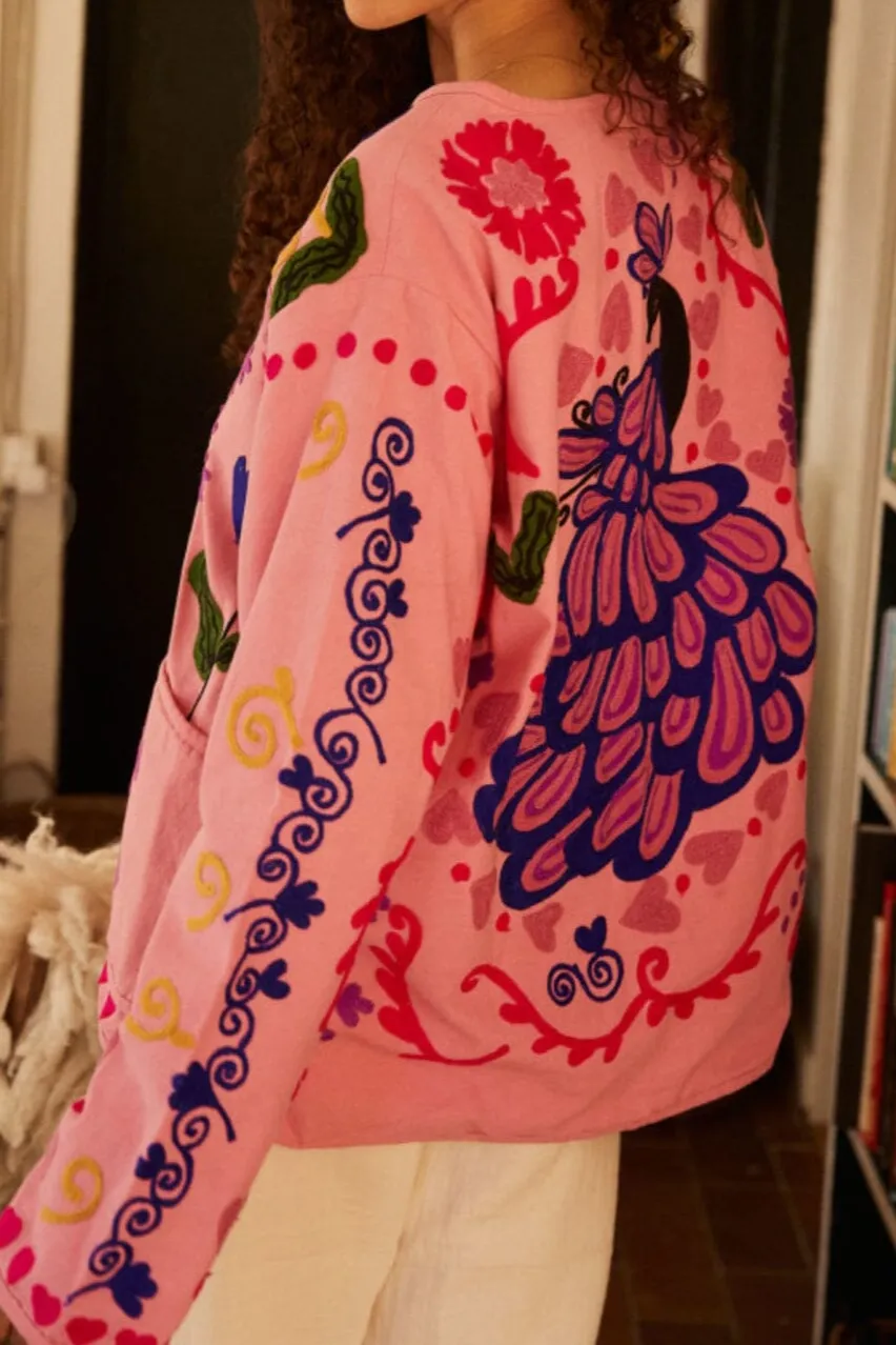 Floral Single-Breasted V-Neck Jacket