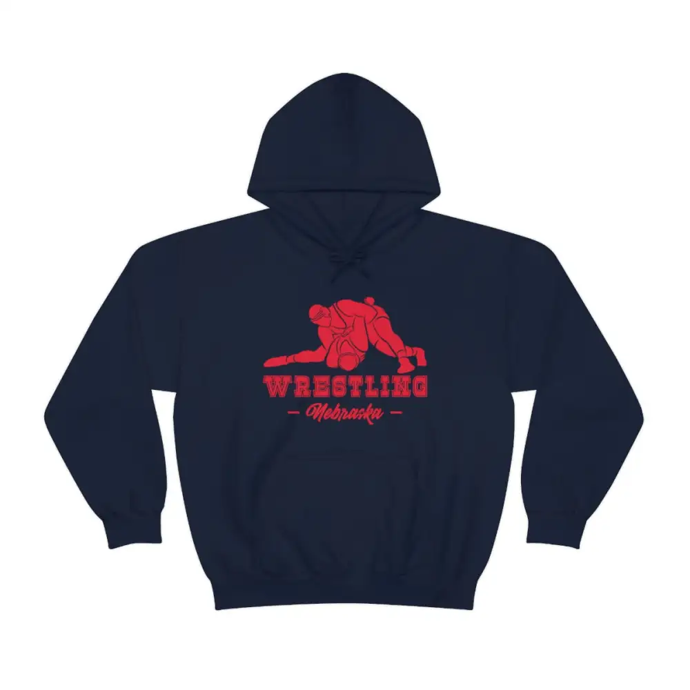 Relaxed Varsity Style Wrestling Graphic Pullover Hoodie