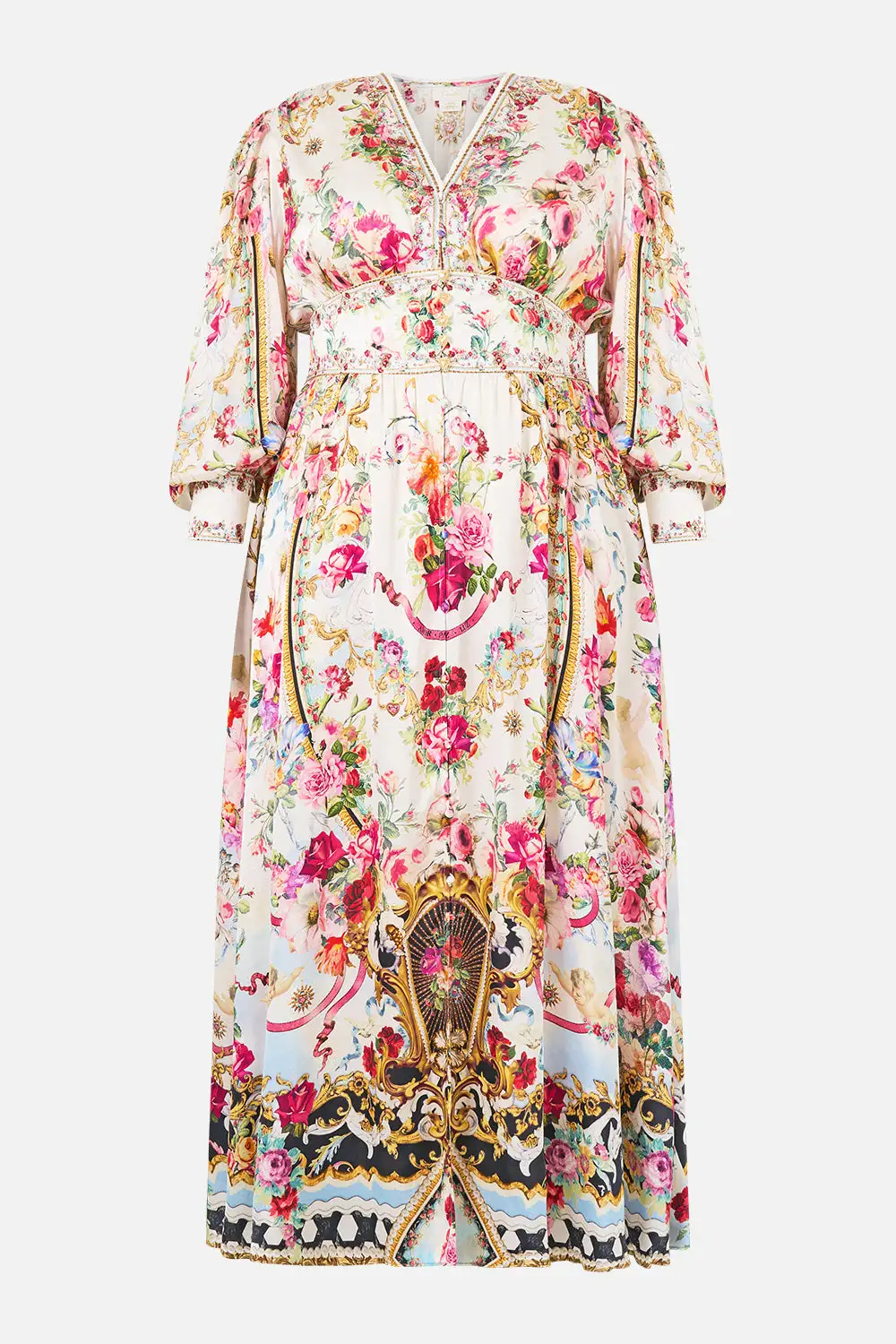 Shaped Waistband Dress with Gathered Sleeves