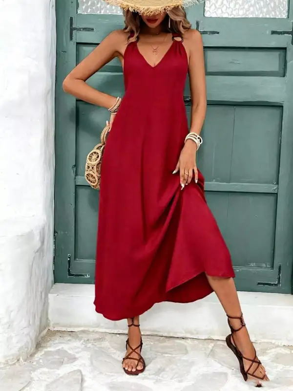 Dress V-Neck Sleeveless Midi Dress