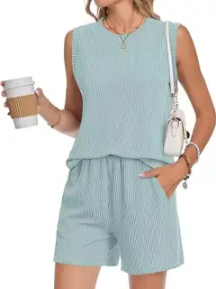 Pocketed Ribbed Top and Shorts Matching Set