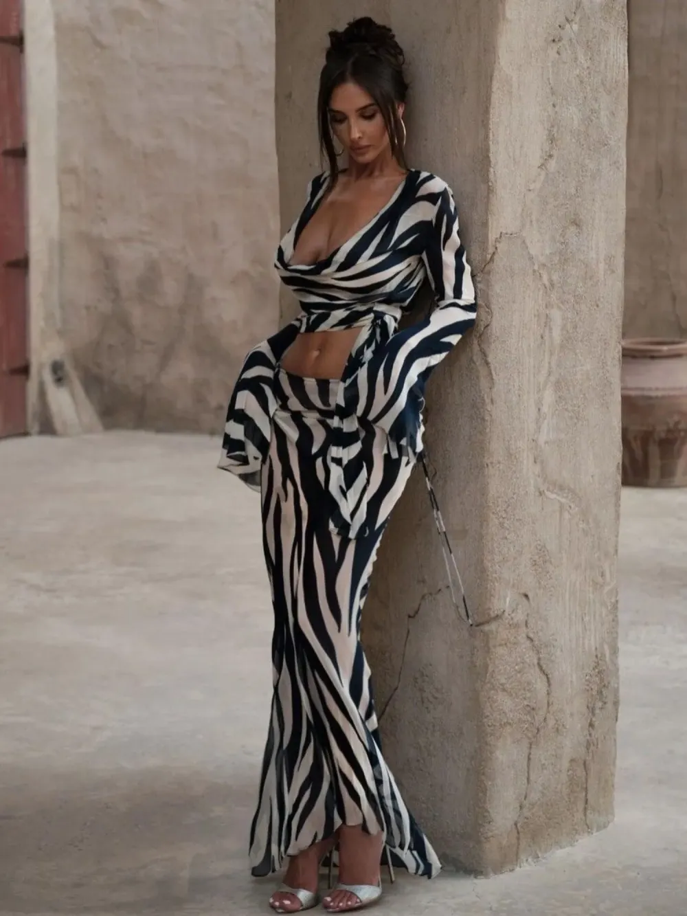 Zuri Zebra Print Wrap Top & Maxi Skirt Set