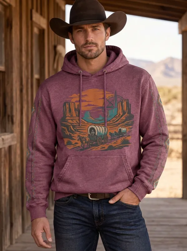High Desert Wagon Desert Landscape Western Edit Men's Western Sweatshirt