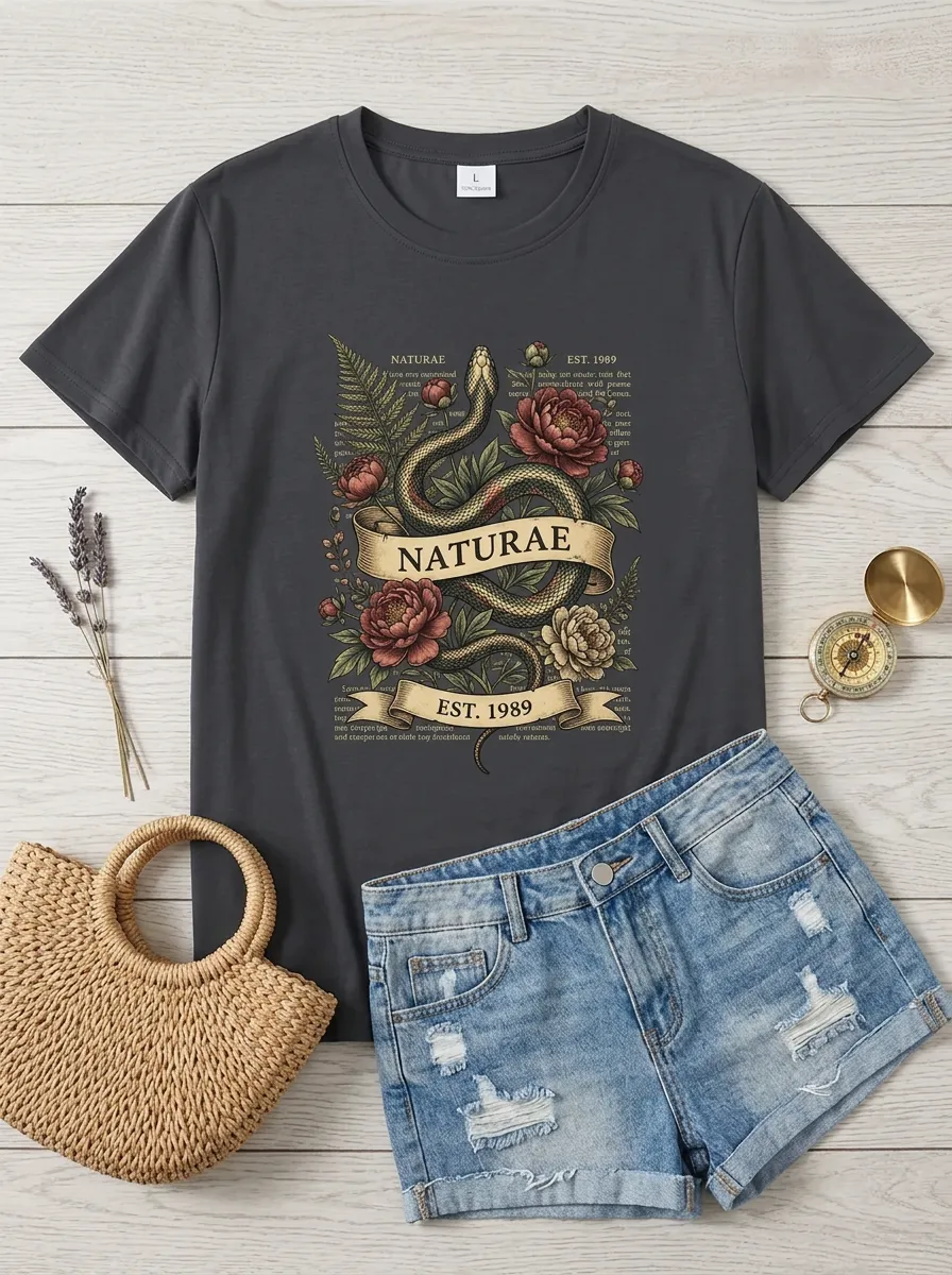 Botanical Snake Naturae Floral T-Shirt