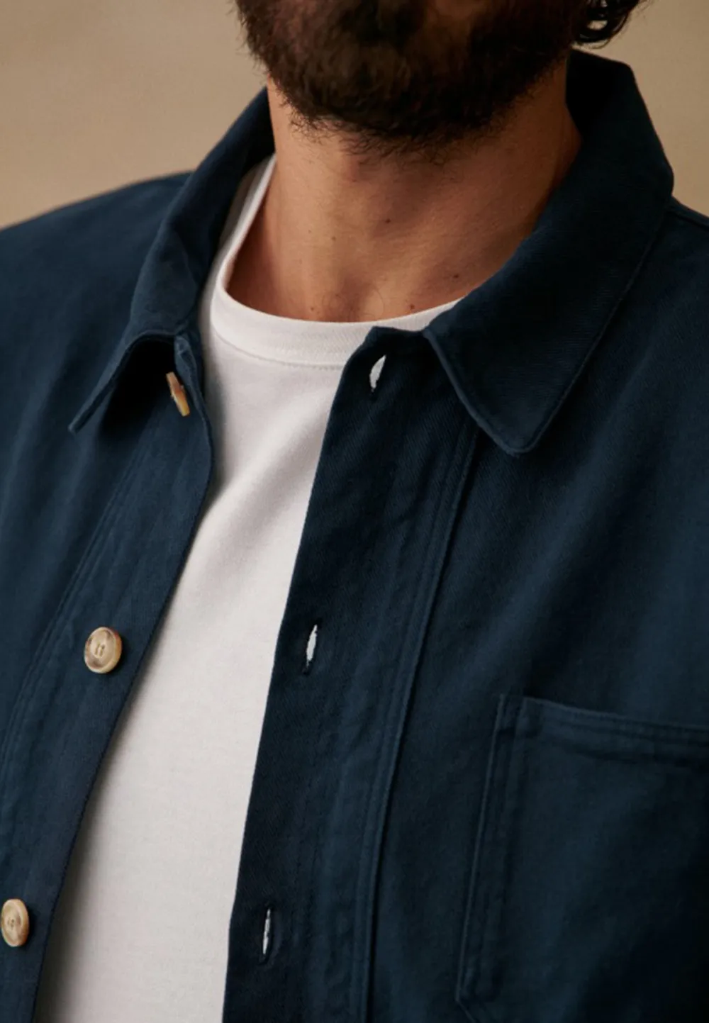 Navy Blue Cotton Button Front Chore Jacket
