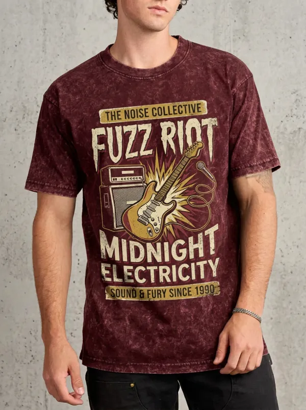Men's Rock Band Electric Guitar Fuzz Riot Printed T-shirt