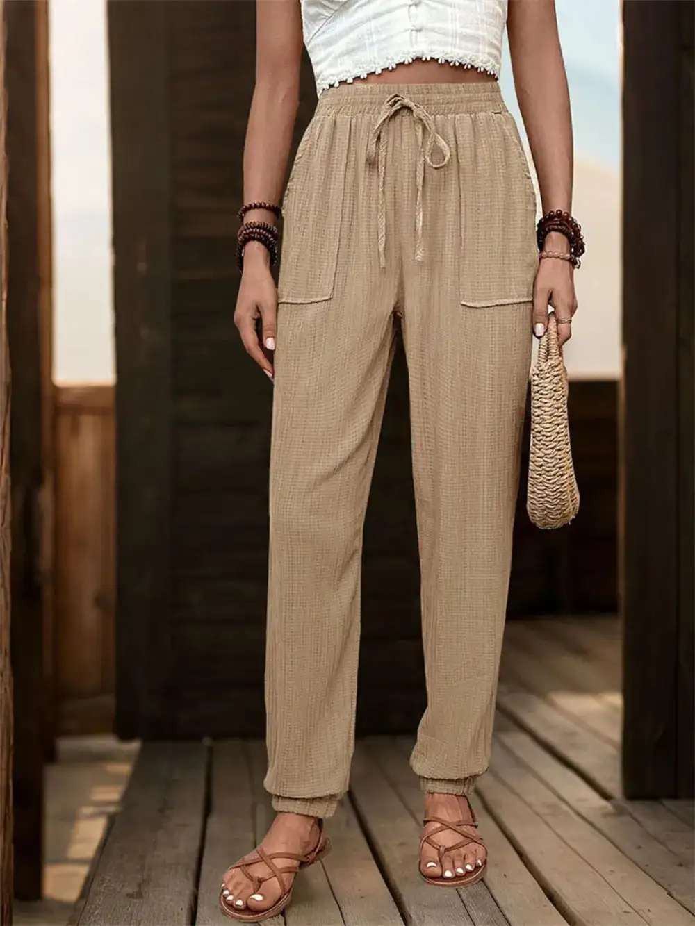 Easy High Waist Pocket Detail Pants