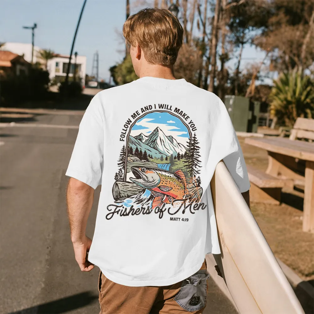 Scenic Fishing Themed Back Print T-Shirt