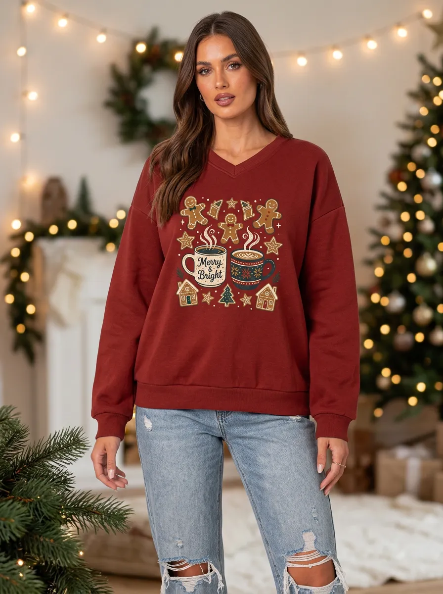 Christmas Gingerbread Coffee Print Sweatshirt