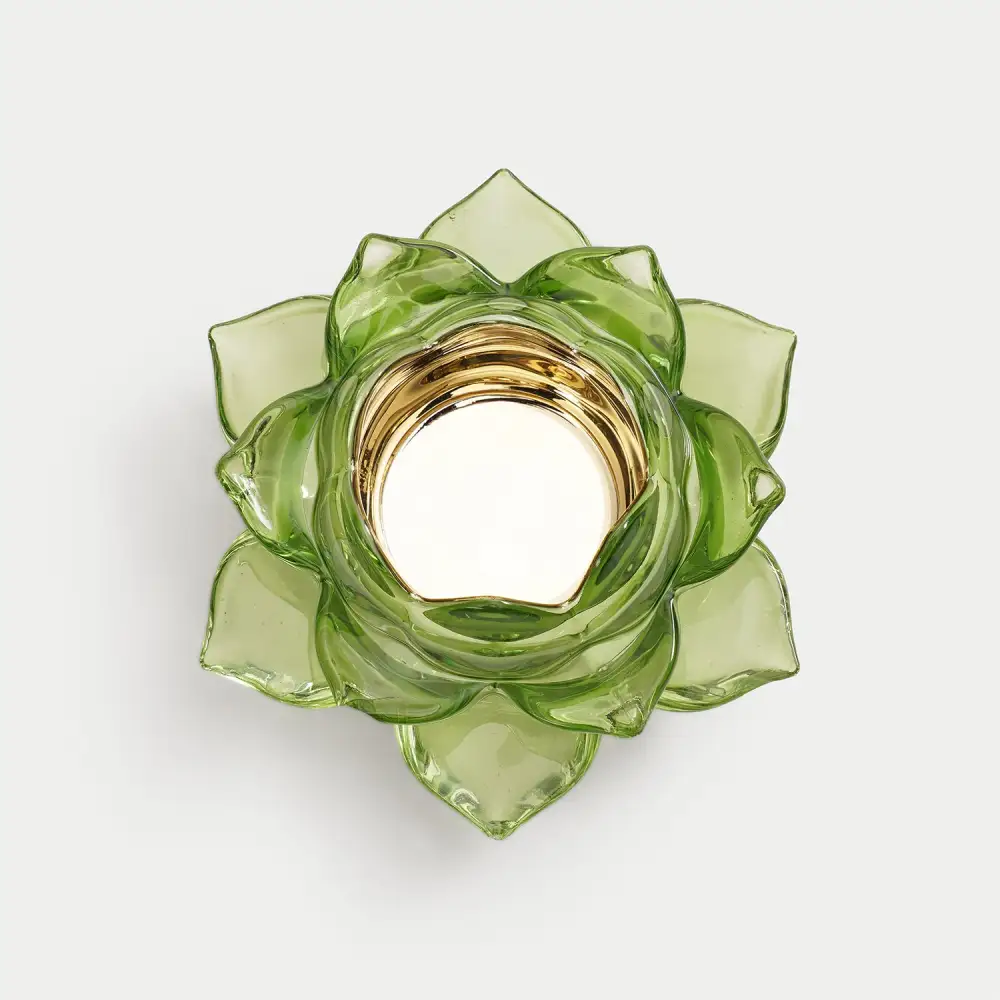 Green Lotus Glass Tealight Holder