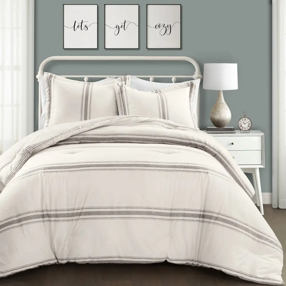 Striped Farmhouse Reversible Comforter Bedding Set