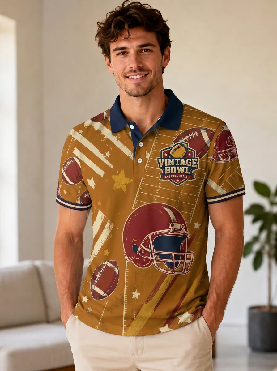 Men's Vintage Football Helmet Polo Shirt