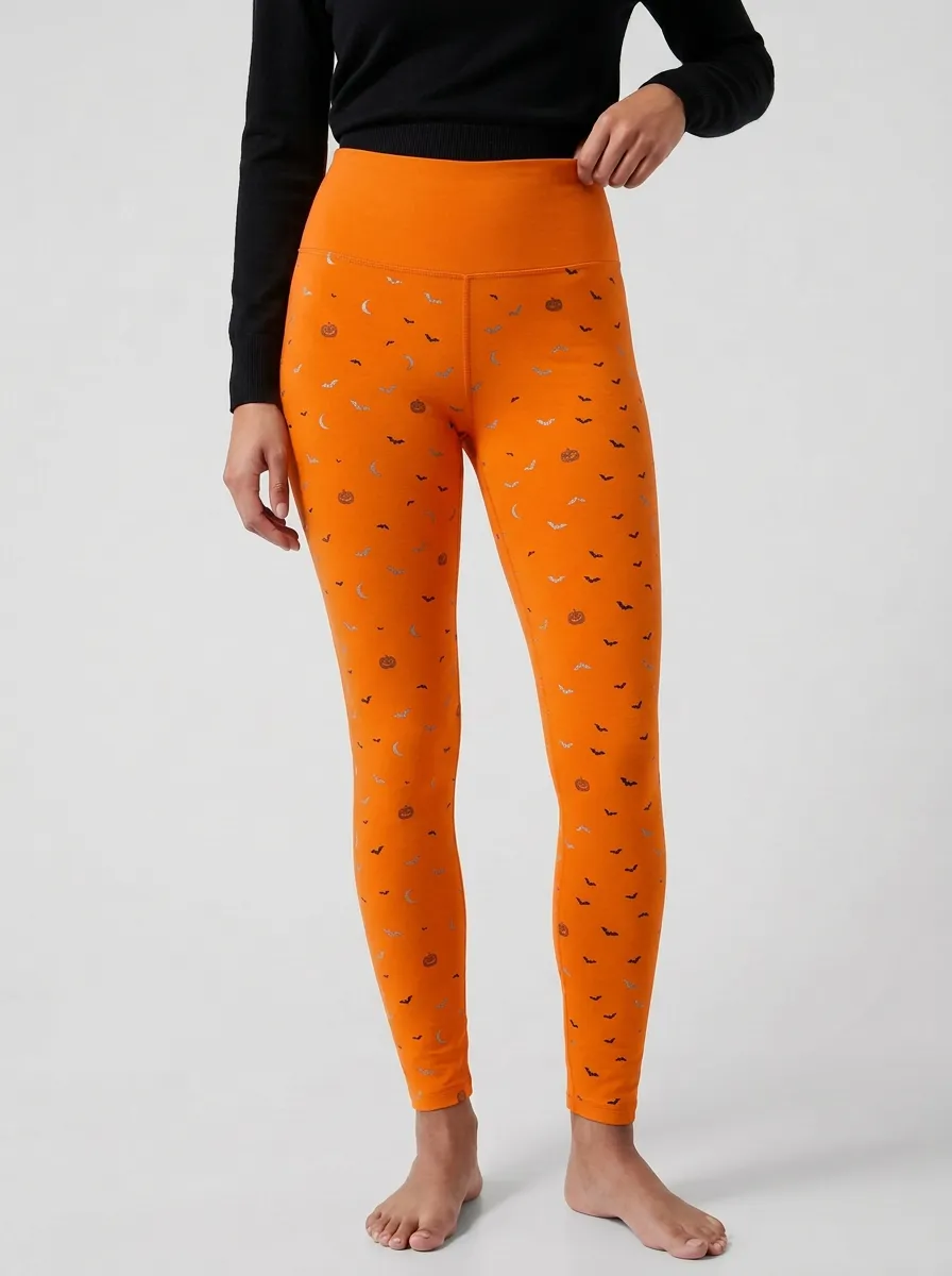 Women's Harvest Halloween Pumpkin Bat Moon Leggings