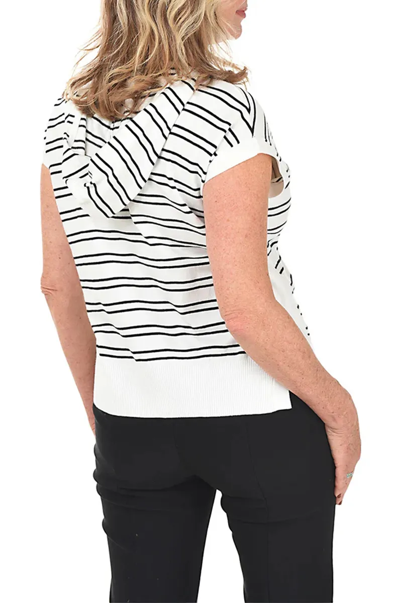 Striped Sleeveless Hooded Sweater