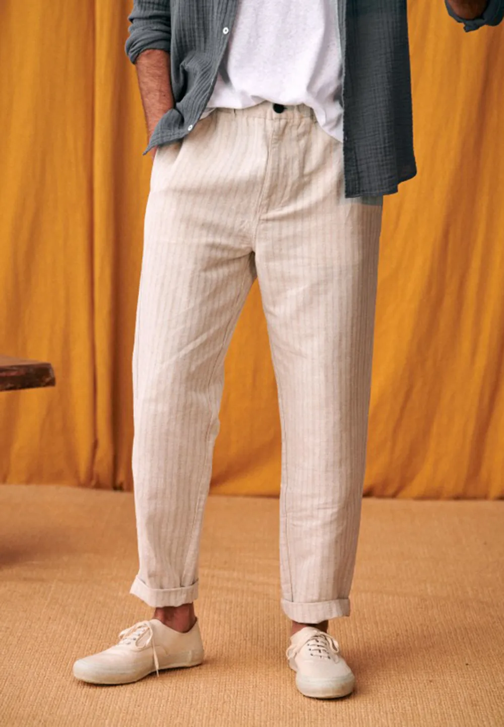 Trousers-Striped Beige