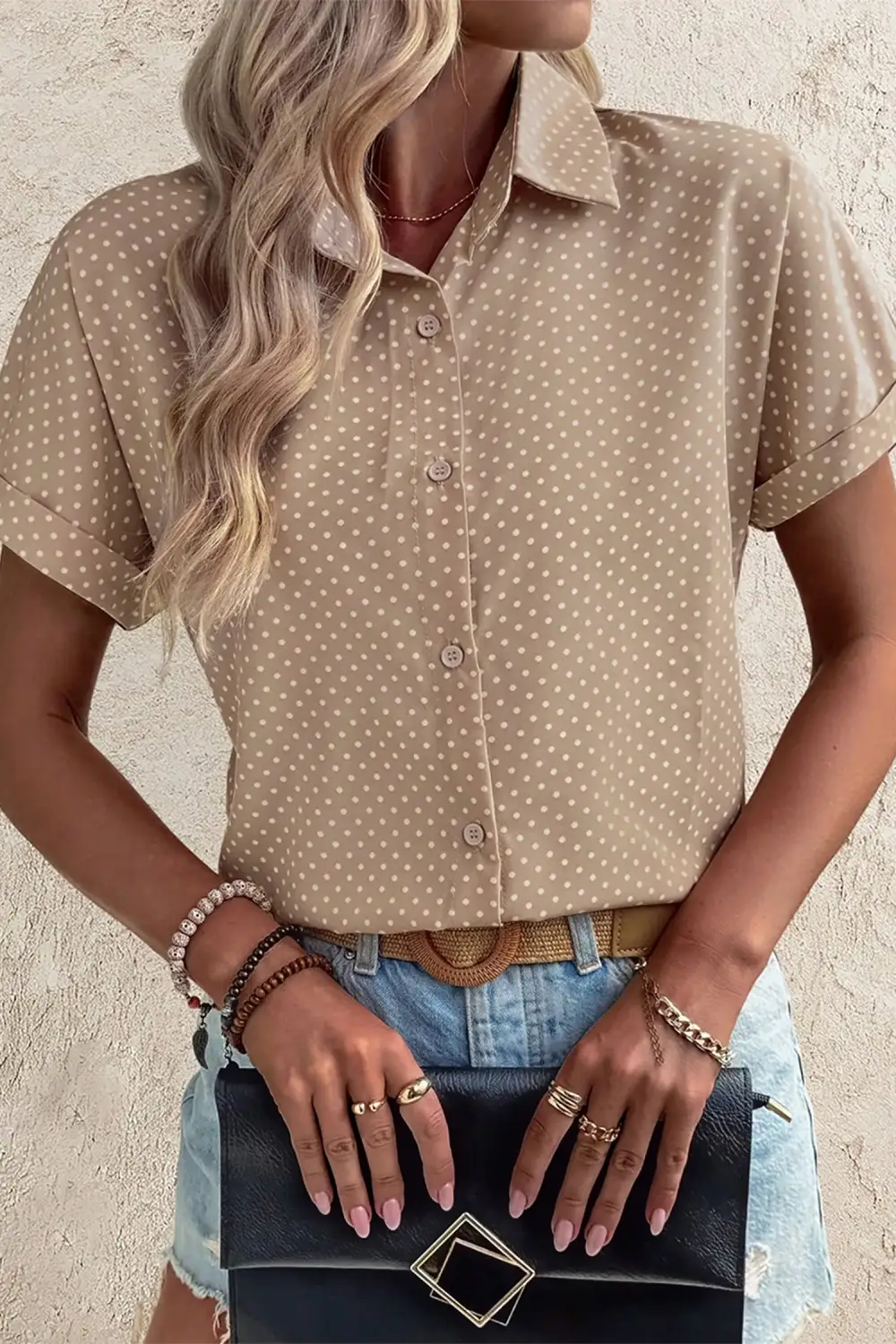 Short Sleeve Dot Print Shirt Blouse