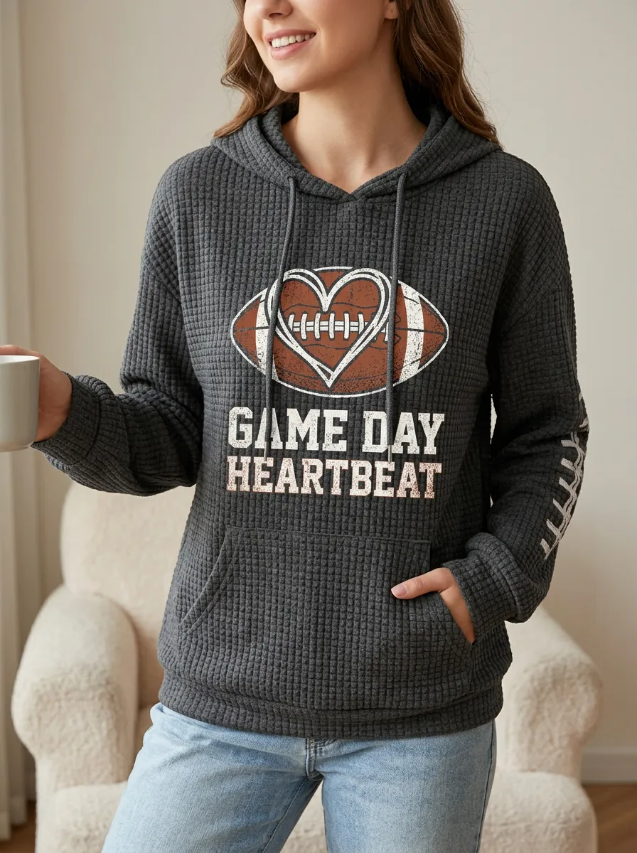 Women's Classic Versatile Gridiron Heart Ball Love Graphic Hoodie