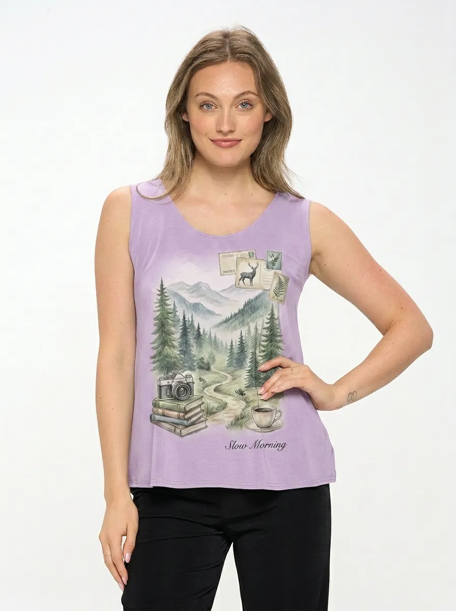 Women's Nature Lover Mountain Forest Camera Printed Tank Top